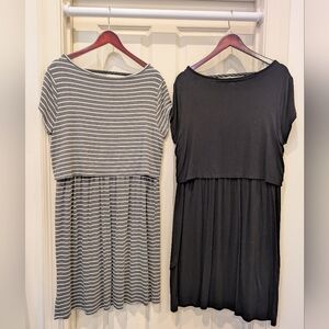 Gap Maternity Stripe/Black Layered Nursing T-Shirt Dresses L